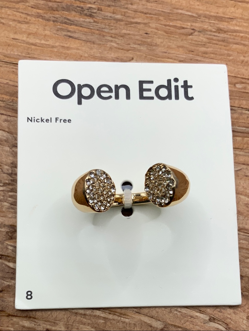 Open Edit Gold Crystal Pavé Open-Front Ring - Size 8